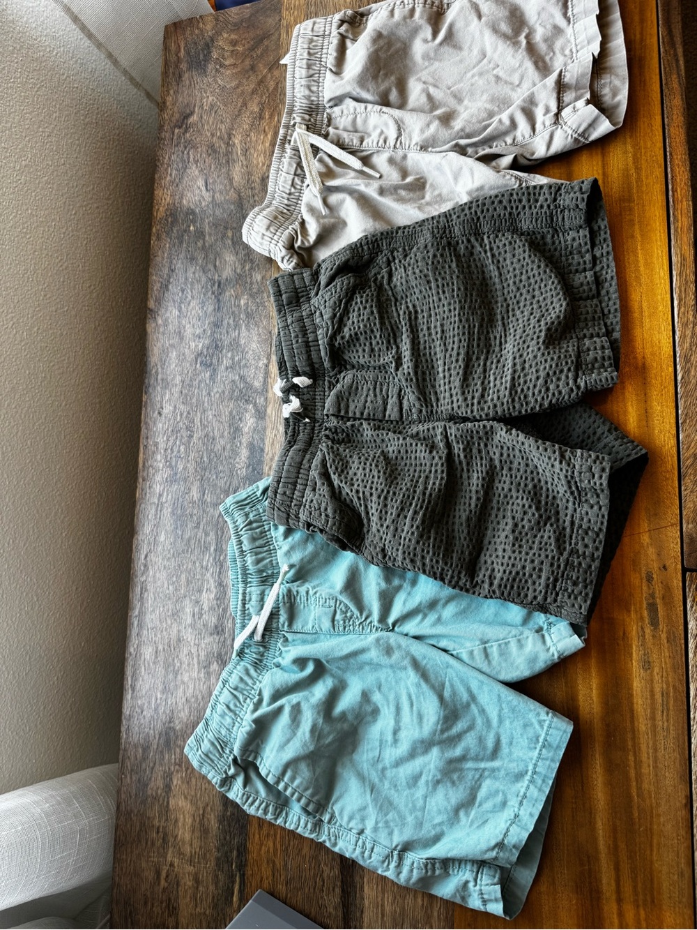 Casual boys  Cotton Drawstring Shorts Trio - Light Tan, Charcoal, Seafoam